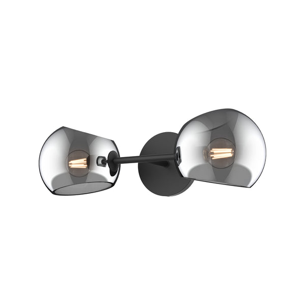 Wren 17" Two-Light Wall/Vanity Light, Matte Black/Smoked Solid Glass