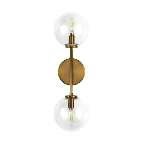 Mercer 22" Two-Light Wall/Vanity Light, Aged Gold/Clear Glass