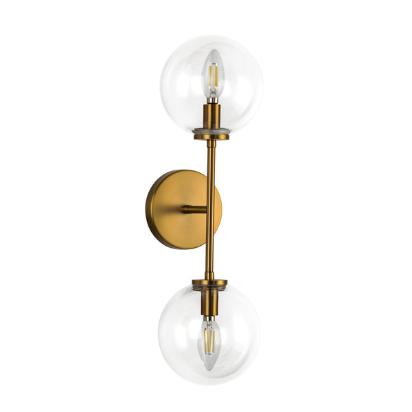 Mercer 22" Two-Light Wall/Vanity Light, Aged Gold/Clear Glass