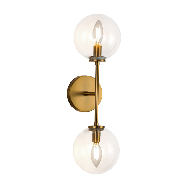 Mercer 22" Two-Light Wall/Vanity Light, Aged Gold/Clear Glass