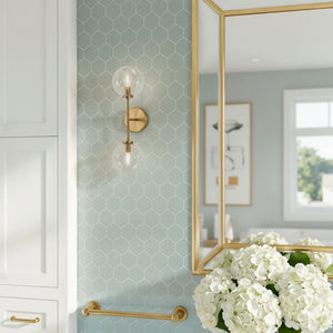 Mercer 22" Two-Light Wall/Vanity Light, Aged Gold/Clear Glass