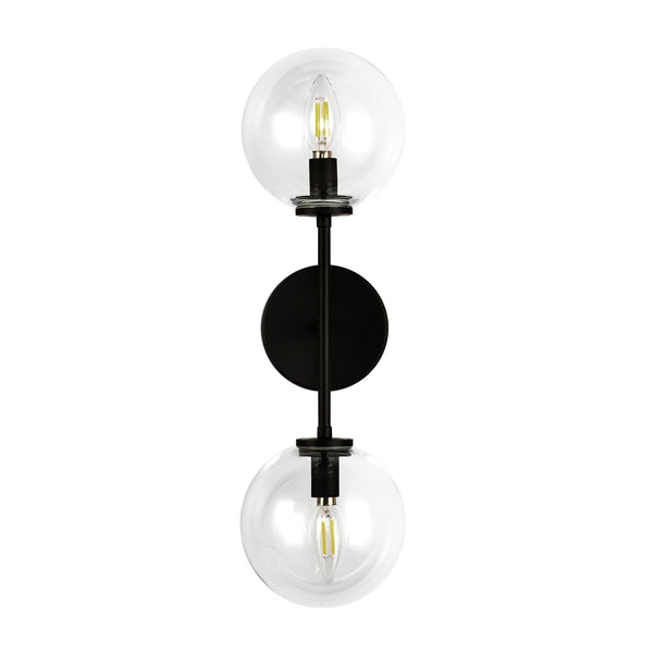 Mercer 22" Two-Light Wall/Vanity Light, Matte Black/Clear Glass