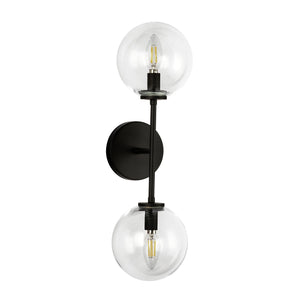 Mercer 22" Two-Light Wall/Vanity Light, Matte Black/Clear Glass