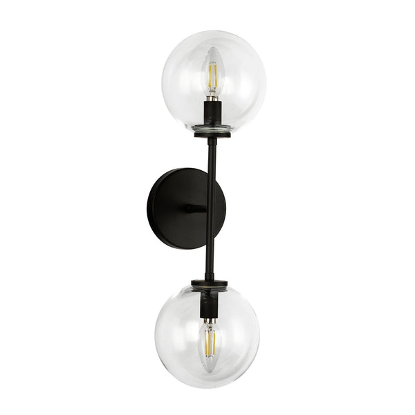 Mercer 22" Two-Light Wall/Vanity Light, Matte Black/Clear Glass