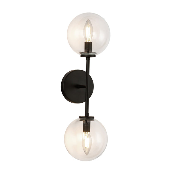Mercer 22" Two-Light Wall/Vanity Light, Matte Black/Clear Glass