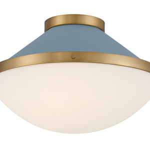 Arlo 16.25" Two Light Flush Mount, Vibrant Gold with Blue