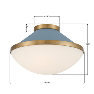 Arlo 16.25" Two Light Flush Mount, Vibrant Gold with Blue