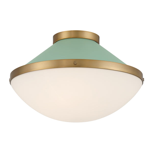 Arlo 16.25" Two Light Flush Mount, Vibrant Gold with Green