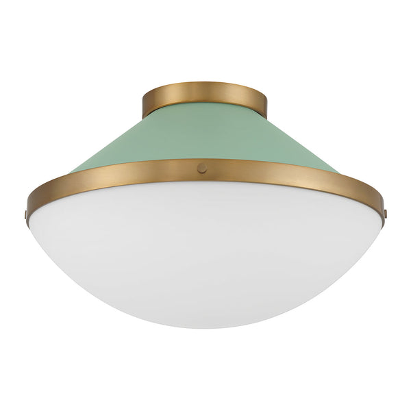 Arlo 16.25" Two Light Flush Mount, Vibrant Gold with Green