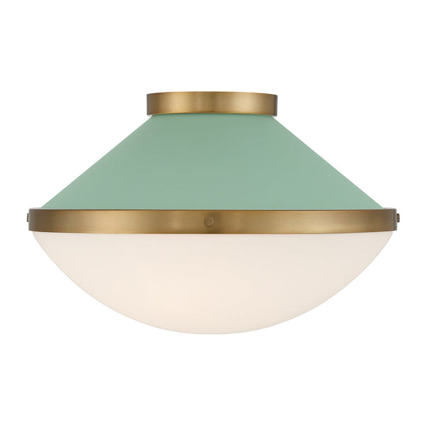 Arlo 16.25" Two Light Flush Mount, Vibrant Gold with Green