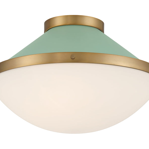 Arlo 16.25" Two Light Flush Mount, Vibrant Gold with Green