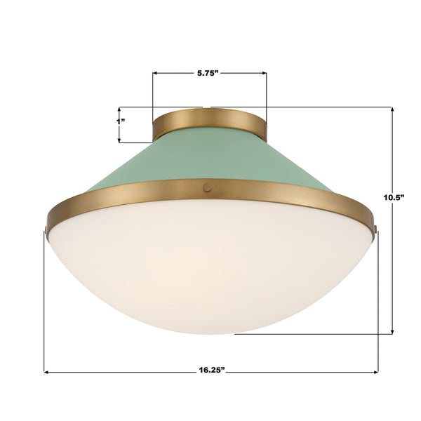 Arlo 16.25" Two Light Flush Mount, Vibrant Gold with Green