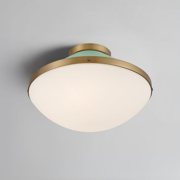 Arlo 16.25" Two Light Flush Mount, Vibrant Gold with Green