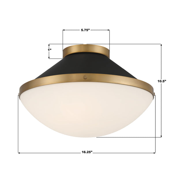 Arlo 16.25" Two Light Flush Mount, Vibrant Gold with Matte Black