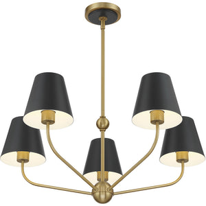 Xavian 28" Five Light Chandelier, Vibrant Gold With Black Shades