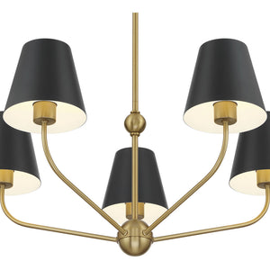 Xavian 28" Five Light Chandelier, Vibrant Gold With Black Shades