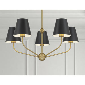 Xavian 28" Five Light Chandelier, Vibrant Gold With Black Shades