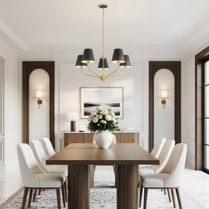 Xavian 28" Five Light Chandelier, Vibrant Gold With Black Shades