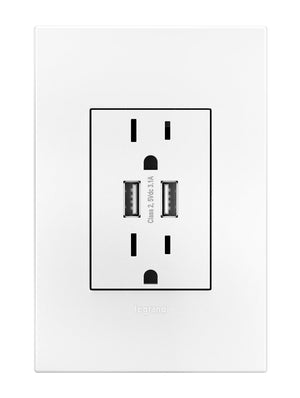 adorne® ARTRUSB153W4 Dual-USB Outlet , White
