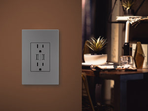 adorne® ARTRUSB153M4WP Dual-USB Outlet with Magnesium Wall Plate, Magnesium