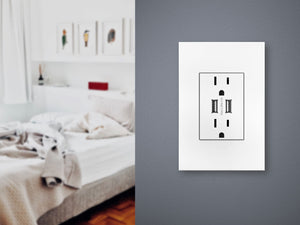 adorne® ARTRUSB153W4WP Dual-USB Outlet with Gloss White Wall Plate, White