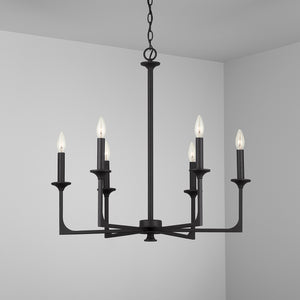 Odell 28" Six Light Chandelier, Black Iron