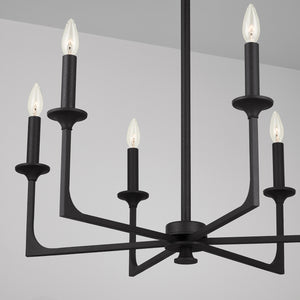Odell 28" Six Light Chandelier, Black Iron