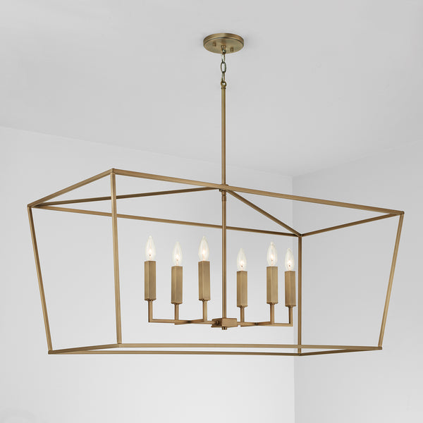 Morgan 42" Six Light Island Pendant, Aged Brass