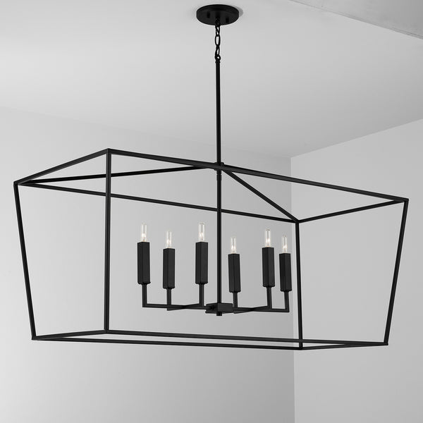Morgan 42" Six Light Island Pendant, Matte Black