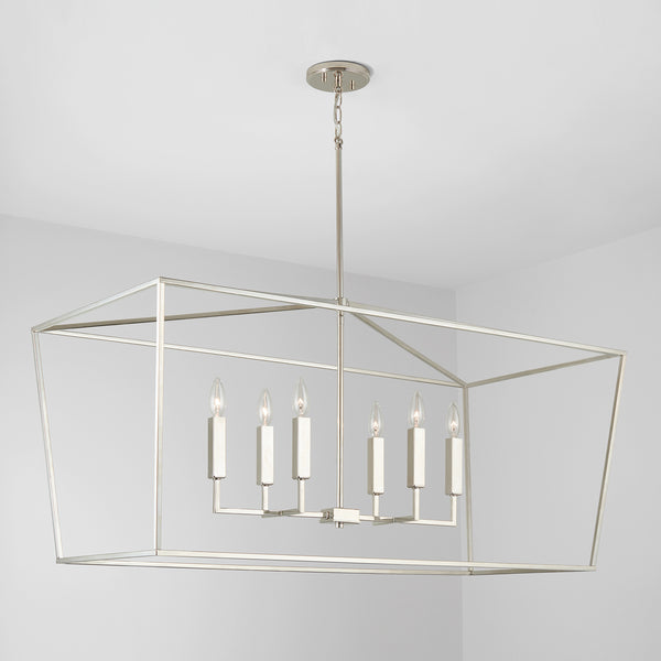 Morgan 42" Six Light Island Pendant, Polished Nickel