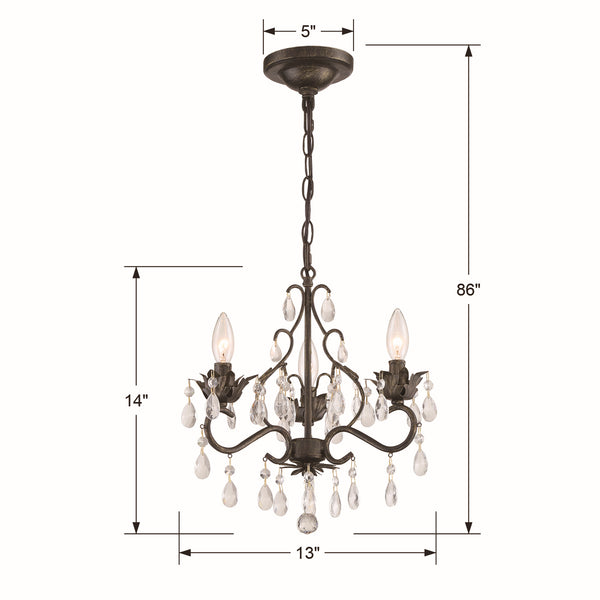 Maison Parisienne 13'' Three Light Hand Cut Crystal Mini Chandelier, Bronze - Alternate Product Image 3.jpg