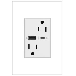 adorne® ARTRUSB156ACW4 15A Tamper-Resistant Ultra-Fast USB Type-A/C Outlet, White