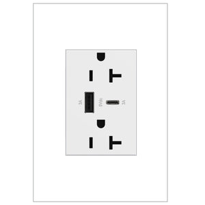 adorne® ARTRUSB206ACW4 20A Tamper-Resistant Ultra-Fast USB Type-A/C Outlet, White