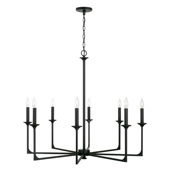 Odell 37.75" Eight Light Chandelier, Black Iron