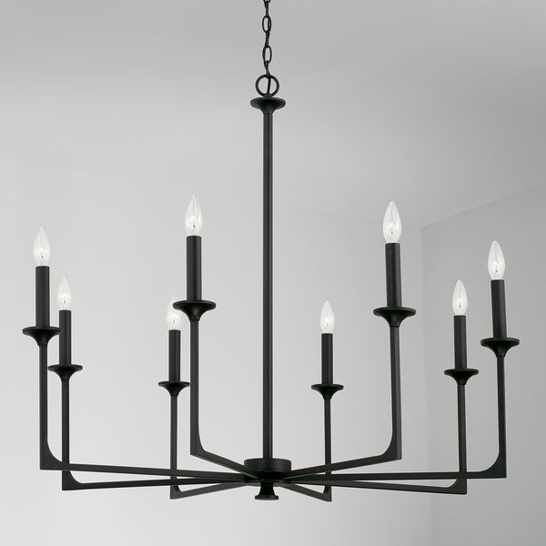 Odell 37.75" Eight Light Chandelier, Black Iron