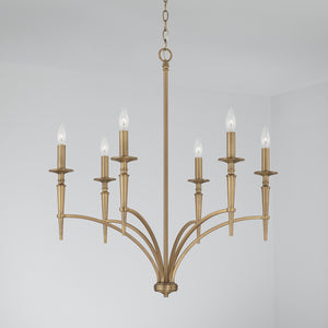 Aurora 31" Six Light Chandelier, Aged Brass