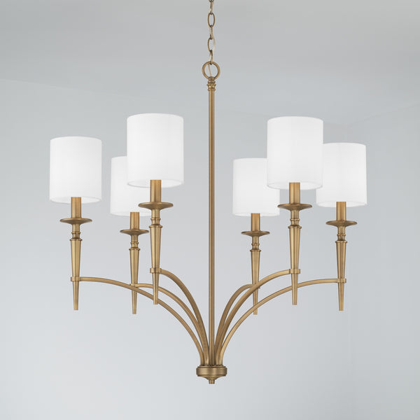 Aurora 31" Six Light Chandelier, Aged Brass