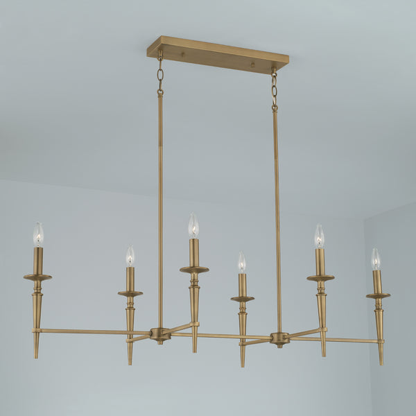 Aurora 48" Six Light Island Pendant, Aged Brass