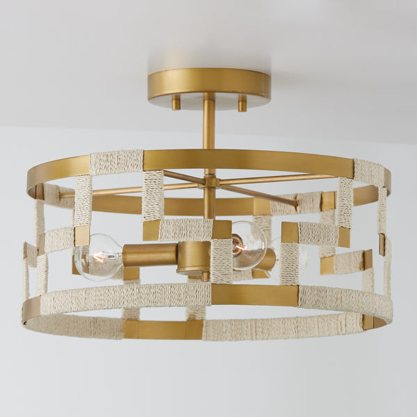 Mira 15.25'' Three Light Semi-Flush Mount, Bleached Natural Jute and Brass Alt 4.jpg
