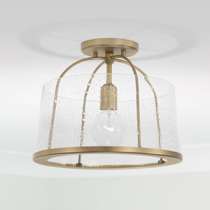 Kendal 13" One Light Semi Flush Mount, Aged Brass
