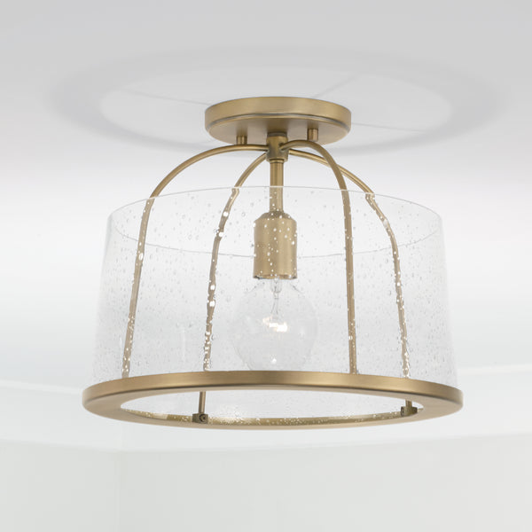 Kendal 13" One Light Semi Flush Mount, Aged Brass