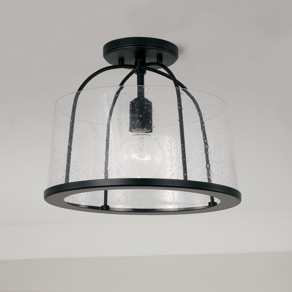 Kendal 13" One Light Semi Flush Mount, Matte Black