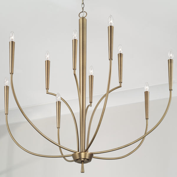 Evelin 40" Ten Light Chandelier, Aged Brass