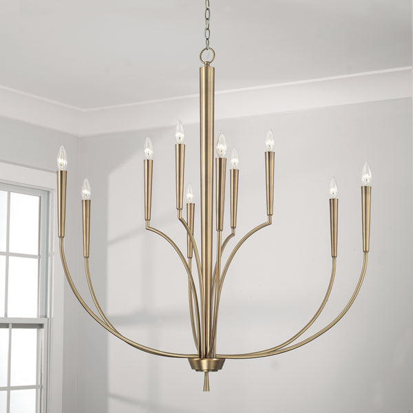 Evelin 40" Ten Light Chandelier, Aged Brass