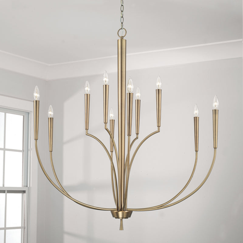 Evelin 40" Ten Light Chandelier, Aged Brass