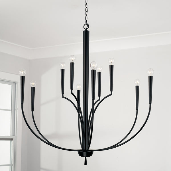 Evelin 40" Ten Light Chandelier, Matte Black