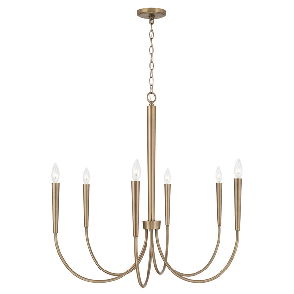 Evelin 33" Six Light Chandelier, Aged Brass