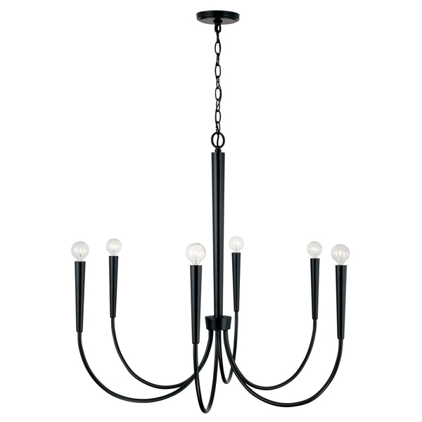 Evelin 33" Six Light Chandelier, Matte Black