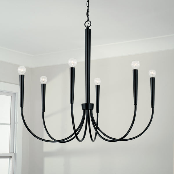 Evelin 33" Six Light Chandelier, Matte Black