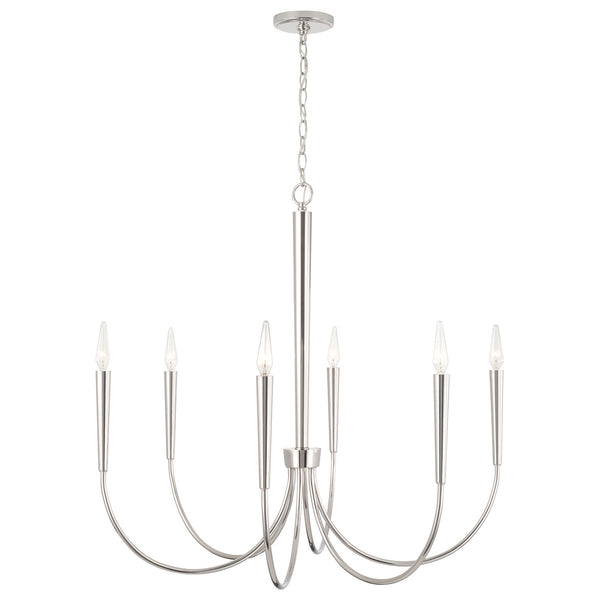 Evelin 33" Six Light Chandelier, Polished Nickel